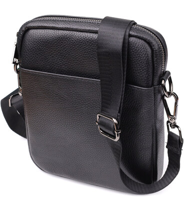 Компактна чоловіча сумка на плече з натуральної шкіри Vintage 23021 Чорний картинка, зображення, фото