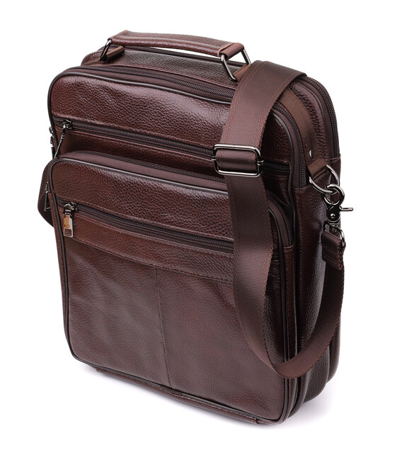 Сумка мужская с ручкой для переноса в руке из натуральной кожи Vintage 23030 Коричневый фото, картинка, изображение