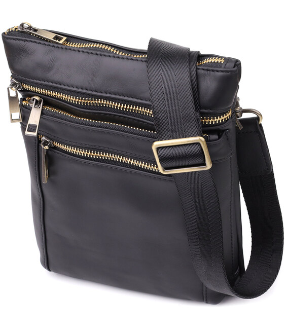 Повсякденна чоловіча сумка з натуральної шкіри Vintage 23037 Чорний картинка, зображення, фото