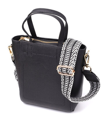 Трапециевидная сумка для женщин из натуральной кожи Vintage 22916 Черный фото, картинка, изображение