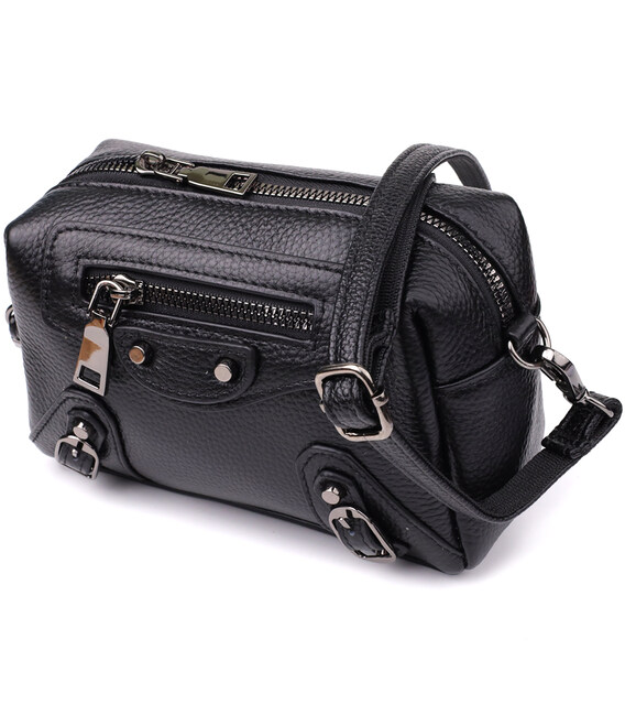 Модная женская сумка из натуральной кожи с актуальным декором Vintage 22922 Черный фото, картинка, изображение