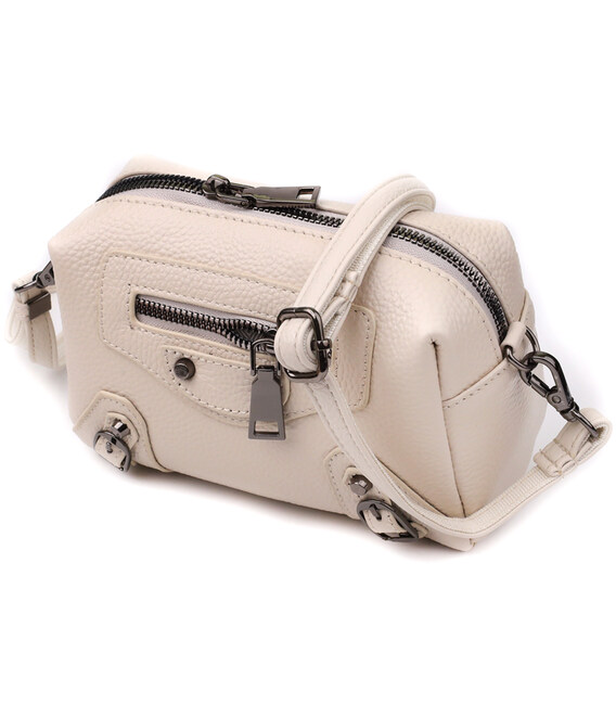 Компактная женская сумка с трендовым декором из натуральной кожи Vintage 22923 Белый фото, картинка, изображение