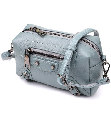 Женская сумка из натуральной кожи с современным декором Vintage 22925 Голубой фото, картинка, изображение