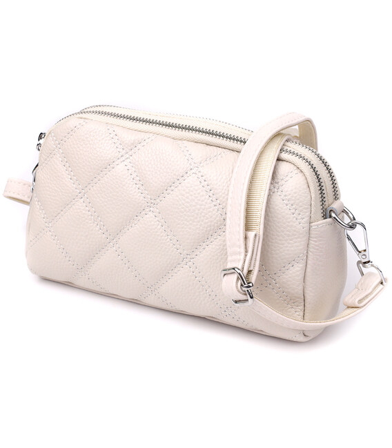 Модна жіноча сумка прошита ромбами з натуральної шкіри Vintage 22931 Білий картинка, зображення, фото