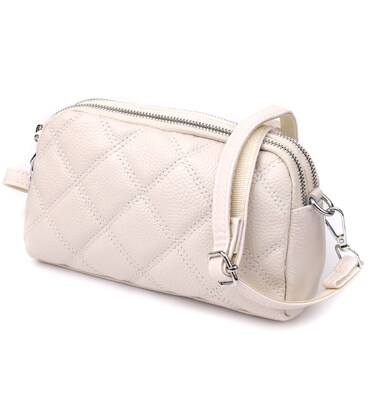 Модна жіноча сумка прошита ромбами з натуральної шкіри Vintage 22931 Білий картинка, зображення, фото
