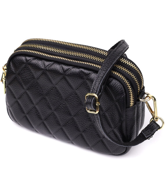 Сумка из натуральной кожи с тремя отделениями для женщин Vintage 22890 Черный фото, картинка, изображение