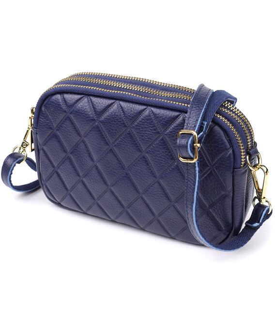 Кожаная сумка на три отделения для женщин Vintage 22892 Синий фото, картинка, изображение