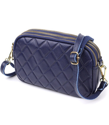 Кожаная сумка на три отделения для женщин Vintage 22892 Синий фото, картинка, изображение