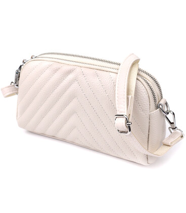 Модная сумка прошита треугольниками из натуральной кожи Vintage 22910 Белый фото, картинка, изображение