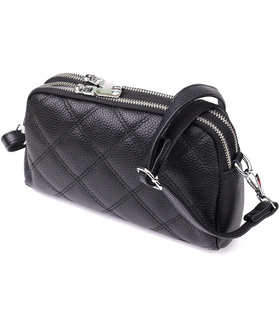 Сумка прошита ромбами з натуральної шкіри Vintage 22930 Чорний картинка, зображення, фото