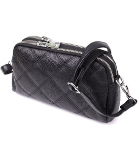 Сумка прошита ромбами з натуральної шкіри Vintage 22930 Чорний картинка, зображення, фото