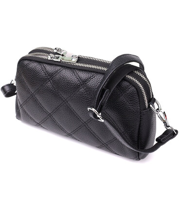 Сумка прошита ромбами з натуральної шкіри Vintage 22930 Чорний картинка, зображення, фото