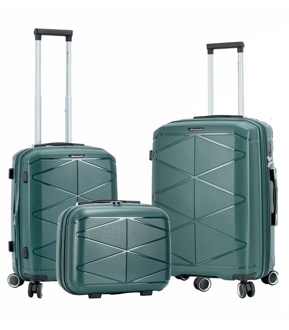 Набір Валіз з Кейсом Snowball 51304 3 в 1 зелений - картинка, зображення, фото валізи
