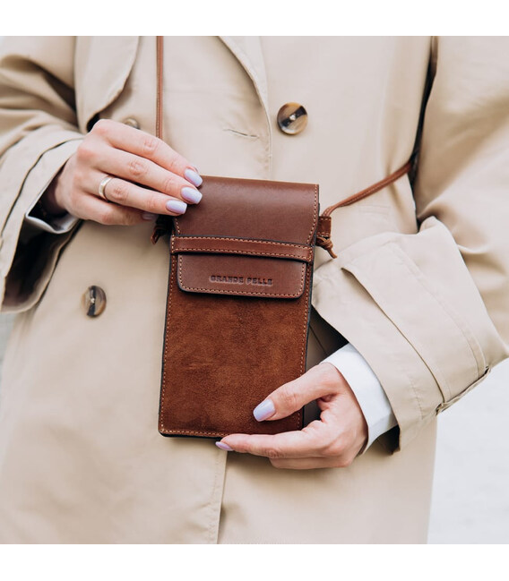 Міні сумка чохол для телефону, панч Grande Pelle 70352323 теракот фото, картинка, изображение