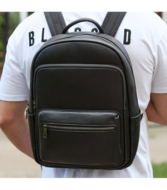 Мужской кожаный рюкзак 41х31х16, универсальный городской рюкзак для работы и поездок, офисная сумка, черный фото, картинка, изоб