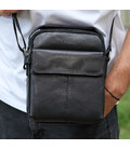 Сумка-барсетка мужская через плечо кожаная гладкая черная Tiding Bag TD-86573