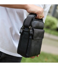 Сумка-барсетка мужская через плечо кожаная гладкая черная Tiding Bag TD-86573