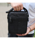Сумка-барсетка мужская через плечо кожаная гладкая черная Tiding Bag TD-86573