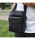 Сумка-барсетка мужская через плечо кожаная гладкая черная Tiding Bag TD-86573