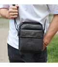 Сумка-барсетка мужская через плечо кожаная гладкая черная Tiding Bag TD-86573