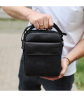 Сумка-барсетка мужская через плечо кожаная гладкая черная Tiding Bag TD-86573
