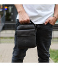 Сумка-барсетка мужская через плечо кожаная гладкая черная Tiding Bag TD-86573