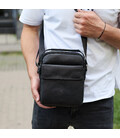 Сумка-барсетка мужская через плечо кожаная гладкая черная Tiding Bag TD-86573