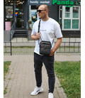Сумка-барсетка мужская через плечо кожаная гладкая черная Tiding Bag TD-86573