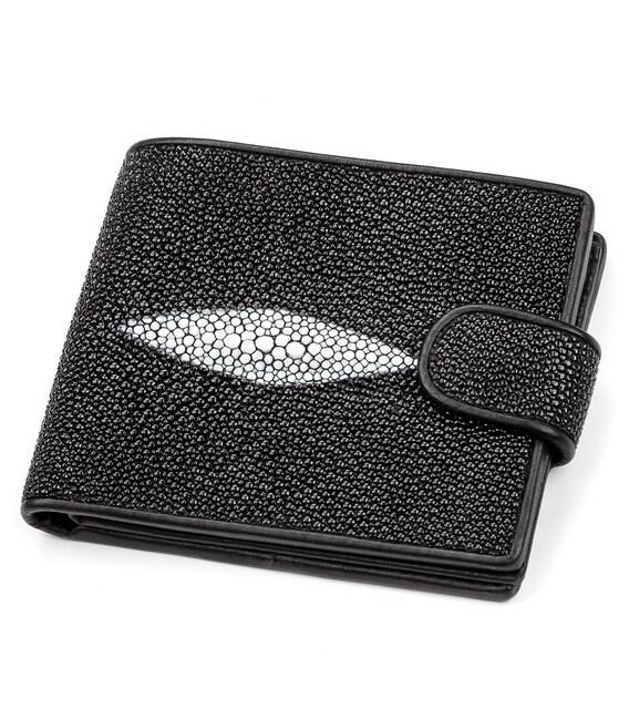 Портмоне мужское STINGRAY LEATHER 18070 из натуральной кожи морского ската Черное фото, картинка, изображение
