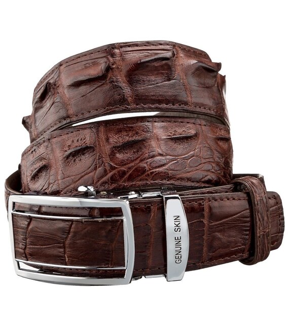 Ремінь-автомат CROCODILE LEATHER 18235 з натуральної шкіри крокодила (каймана) Коричневий картинка, зображення, фото