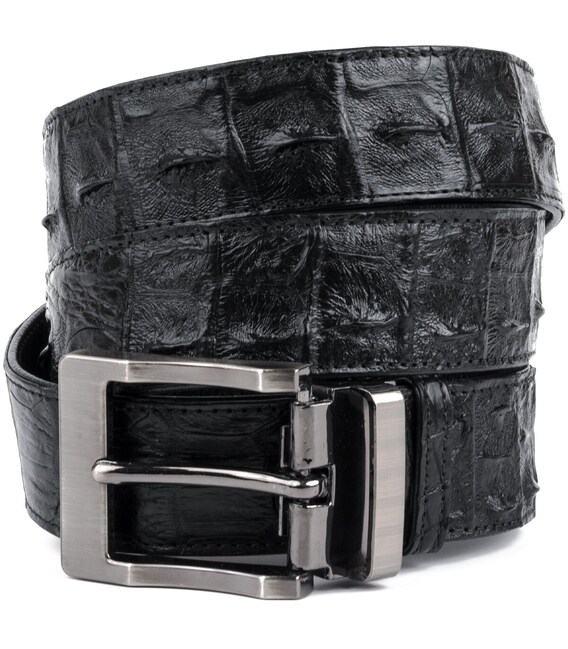 Ремінь класика з натуральної шкіри крокодила CROCODILE LEATHER 18018 Чорний картинка, зображення, фото