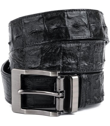 Ремінь класика з натуральної шкіри крокодила CROCODILE LEATHER 18018 Чорний картинка, зображення, фото