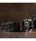Ремінь класика з натуральної шкіри крокодила CROCODILE LEATHER 18018 Чорний картинка, зображення, фото