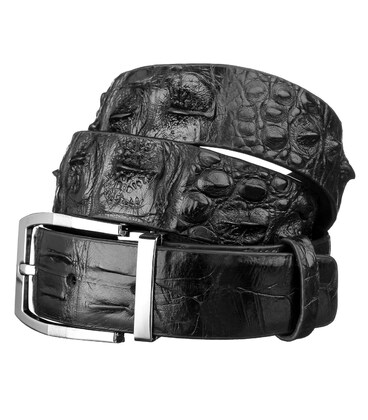 Ремень мужской CROCODILE LEATHER 18008 из натуральной кожи крокодила Черный фото, картинка, изображение