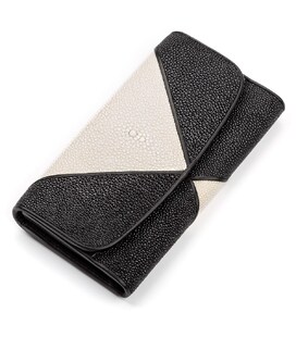 Кошелек женский STINGRAY LEATHER 18103 из натуральной кожи морского ската Черный фото, картинка, изображение