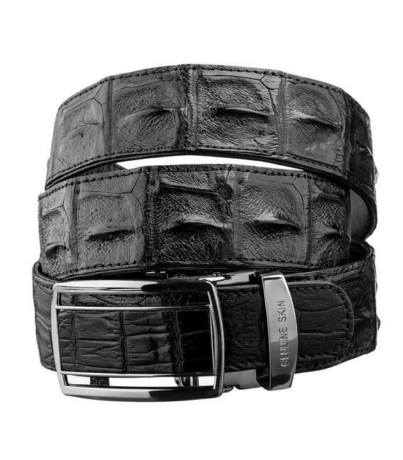 Ремень-автомат CROCODILE LEATHER 18236 из натуральной кожи крокодила (каймана) Черный фото, картинка, изображение