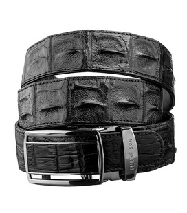 Ремень-автомат CROCODILE LEATHER 18236 из натуральной кожи крокодила (каймана) Черный фото, картинка, изображение