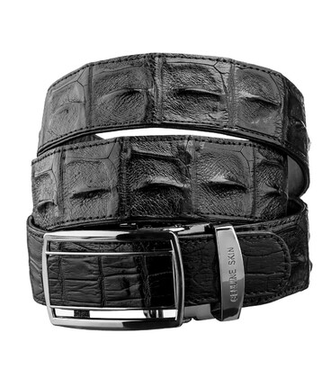 Ремінь-автомат CROCODILE LEATHER 18236 з натуральної шкіри крокодила (каймана) Чорний картинка, зображення, фото
