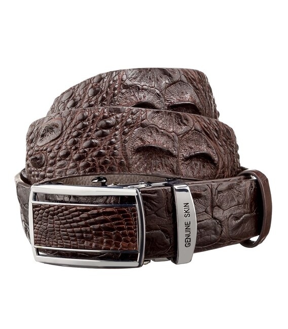 Ремень-автомат CROCODILE LEATHER 18240 из натуральной кожи крокодила Коричневый фото, картинка, изображение