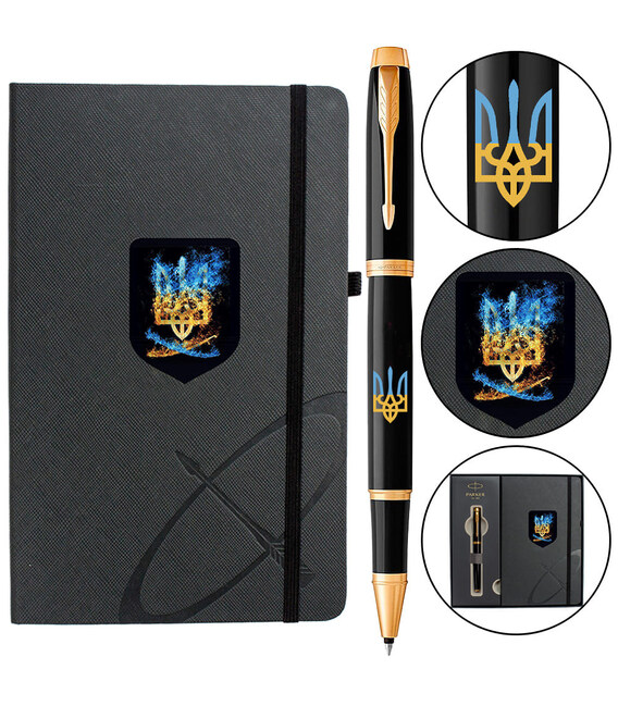 Набір Parker IM UKRAINE Black GT RB Палаючий Тризуб (ручка-ролер + блокнот Parker) картинка, зображення, фото
