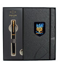 Набор Parker IM UKRAINE Black GT RB Пылающий Трезубец (ручка-роллер + блокнот Parker) фото, картинка, изображение