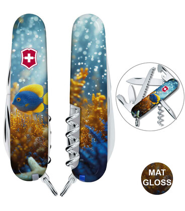 Складной нож Victorinox CAMPER DESIGN Желто-голубая рыбка 1.3613.7.R2020pk фото, картинка, изображение