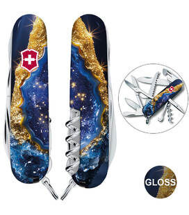 Складной нож Victorinox HUNTSMAN DESIGN Золотисто-голубой кристалл 1.3713.3.R2040pk фото, картинка, изображение