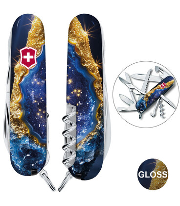 Складной нож Victorinox HUNTSMAN DESIGN Золотисто-голубой кристалл 1.3713.3.R2040pk фото, картинка, изображение