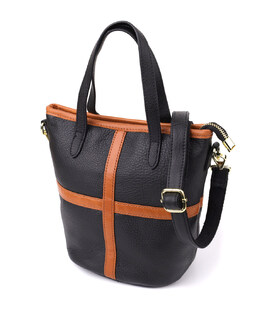 Жіноча шкіряна сумка з коричневою вставкою на лицьовій стороні Vintage 22997 Чорний картинка, зображення, фото