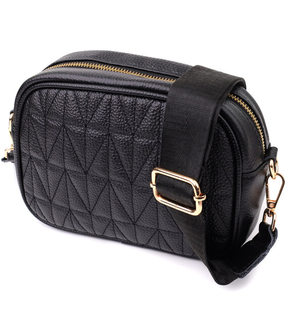 Компактна стьобана сумка для жінок з натуральної шкіри Vintage 22894 Чорний картинка, зображення, фото