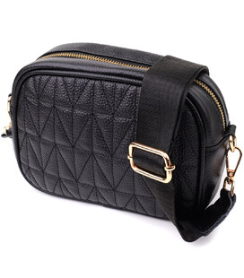 Компактна стьобана сумка для жінок з натуральної шкіри Vintage 22894 Чорний картинка, зображення, фото