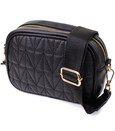 Компактная стеганая сумка для женщин из натуральной кожи Vintage 22894 Черный фото, картинка, изображение