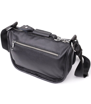 Полукруглая сумка для женщин из натуральной кожи Vintage 22905 Черный фото, картинка, изображение