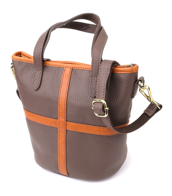 Жіноча шкіряна сумка з коричневою вставкою на лицьовій стороні Vintage 22999 Бежево-сірий картинка, зображення, фото